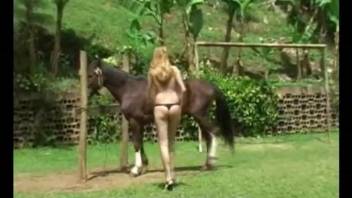 Big stallion with giant dick gets sucked by blonde