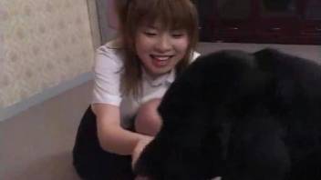 Asian whore and her cute doggy in homemade bestiality