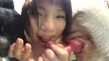 Asian zoophilia whore passionately fellates a canine penis