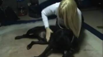 Skilled ebony canine tongues the wet vagina of a curvy fair-haired lady