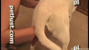 Pale bitch delights in filthy zoophilia fun with a genuine male