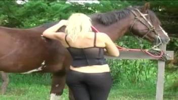 Meaty booty blonde fucking her ass for this horse