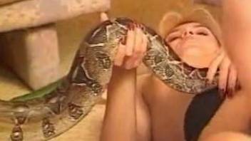 Two chicks fooling around with a very sexy snake
