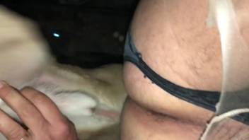 Nasty dog anal sex on a man's butt hole