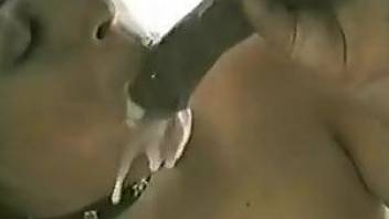 Collared slave earns the biggest horse cum load EVER