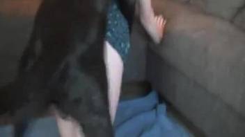 Masked blonde gets licked and dicked by a hung dog
