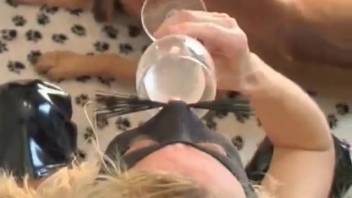Mischievous vixen in a alluring disguise swallows that animalistic internal cumshot