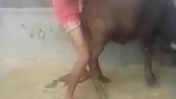 Slim guy banging a filthy beast from the rear